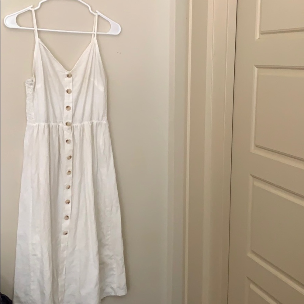 Linen white dress with button up front